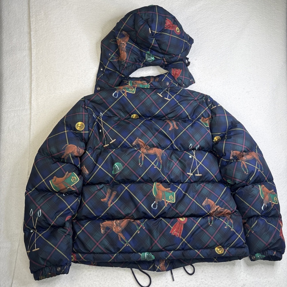 Polo Ralph Lauren Equestrian Horse AOP Puffer Jacket Down Filled Tartan Plaid L - Picture 16 of 16